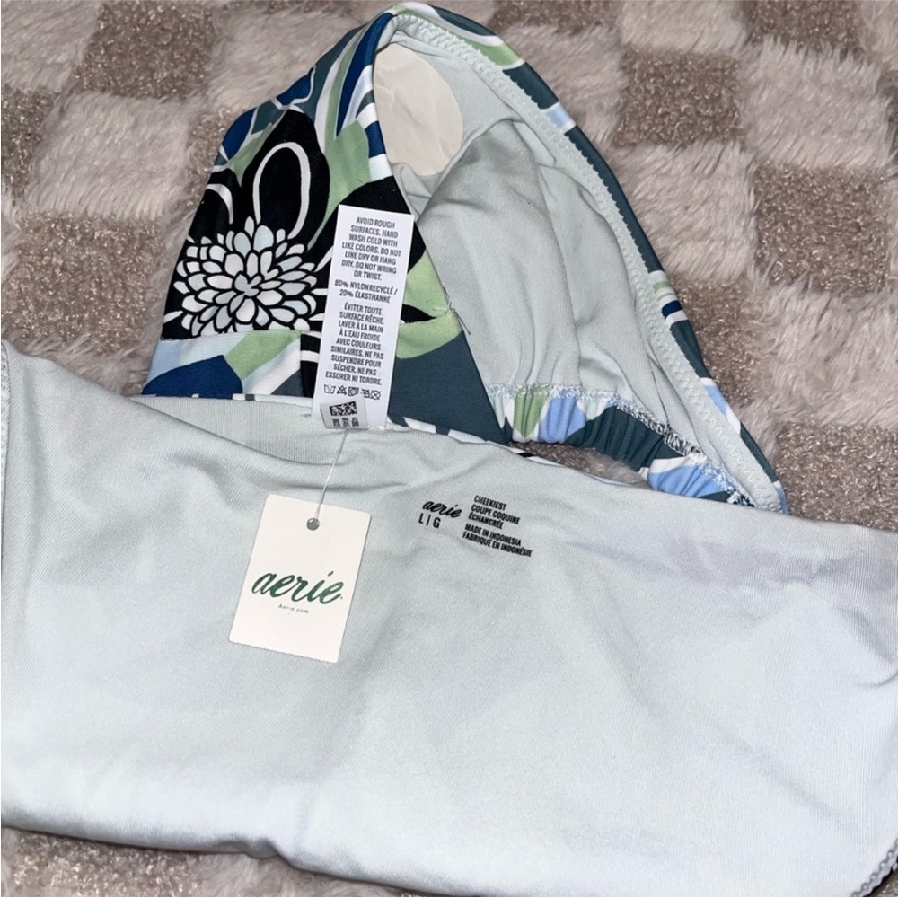 Aerie swim Floral Bikini Bottom with Orange Trim size Large - Picture 3 of 3